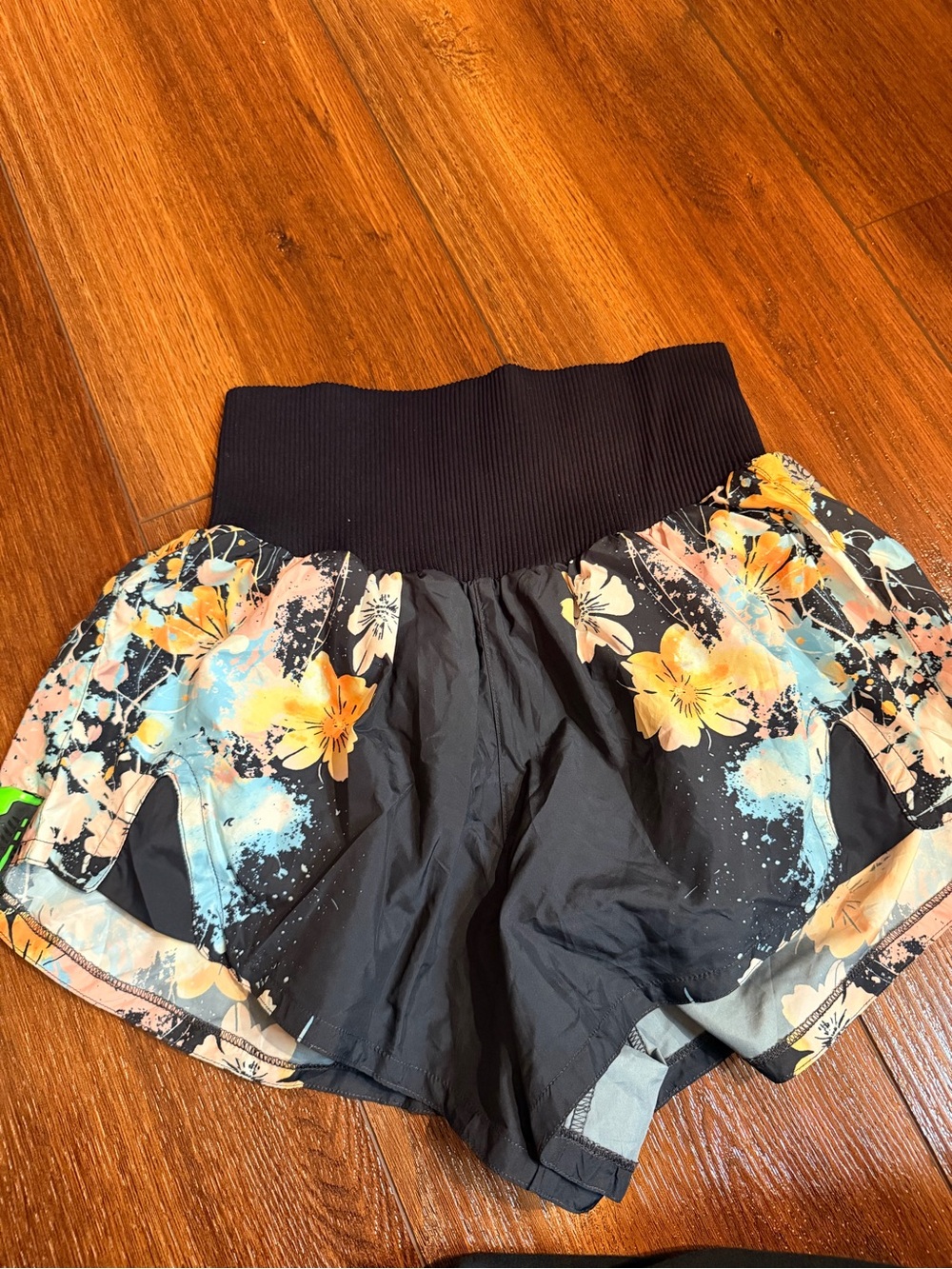 Floral High-Waist Women’s Running Shorts - Black with Yellow Floral carpe diem